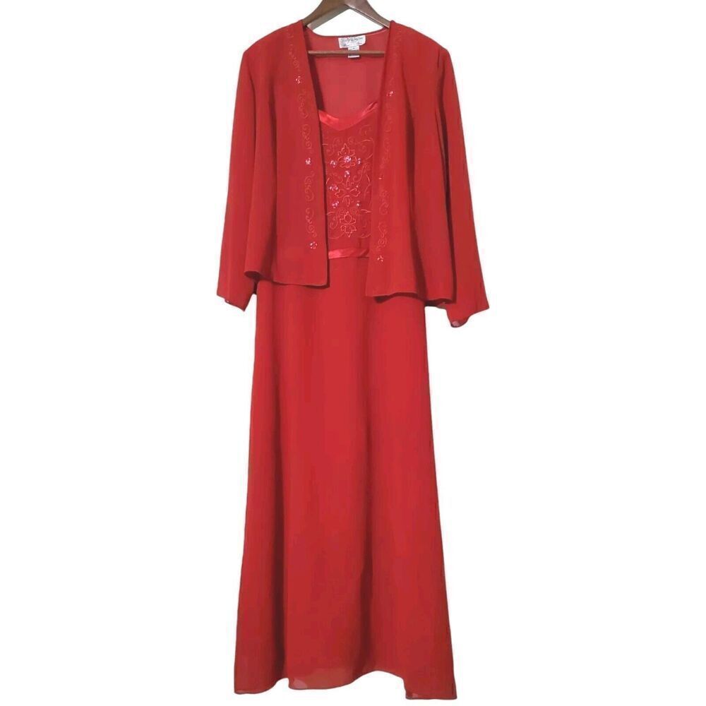Tally Taylor Red Sheath Dress Size 12 Church Formal Beaded Sleeveless Womens